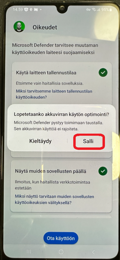 Salli täysy akun käyttö