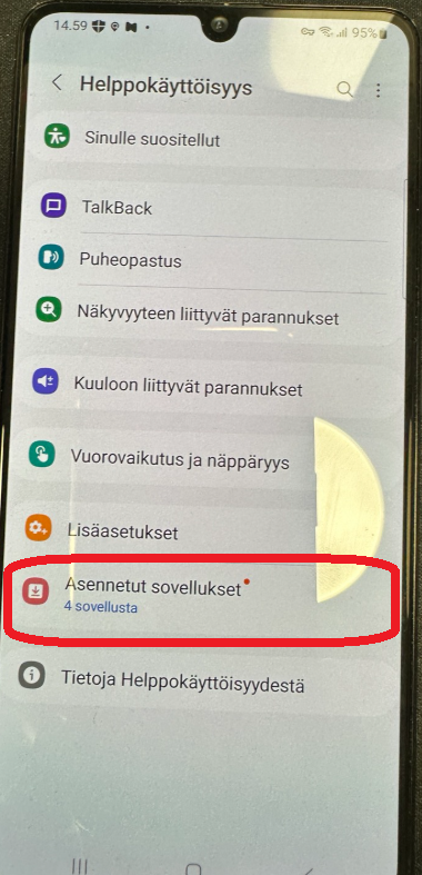Asennetut sovellukset