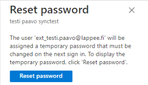 "Reset password" -valintaikkuna.
