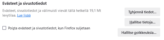 Firefox selaustiedot