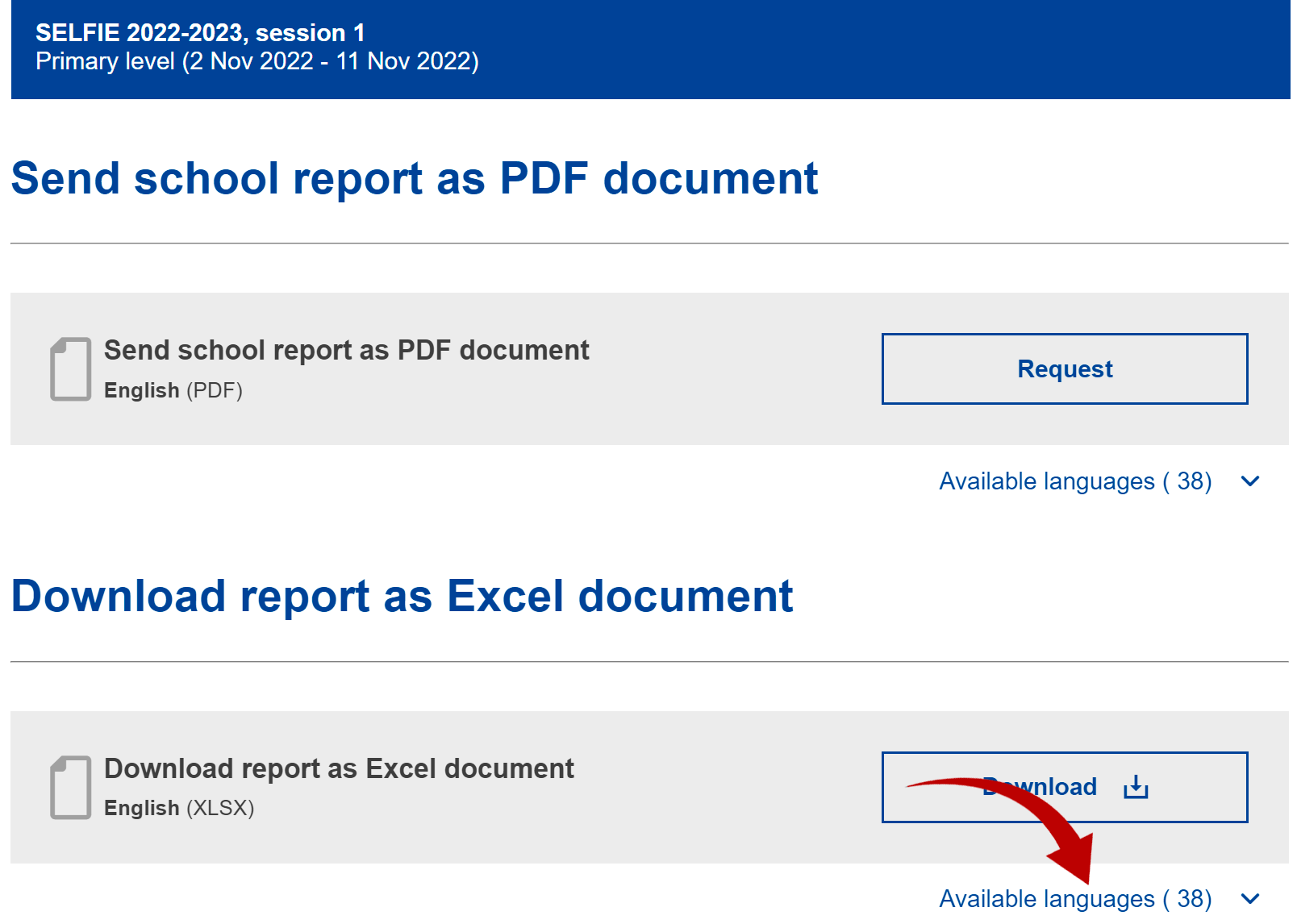 Download report as Excel document -näkymä.