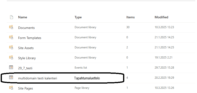 Avaa tapahtumaluettelo
