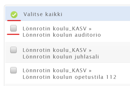 Valitse- ja Valitse kaikki -valinnat Timmissä.