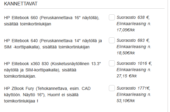 laitevalikoima