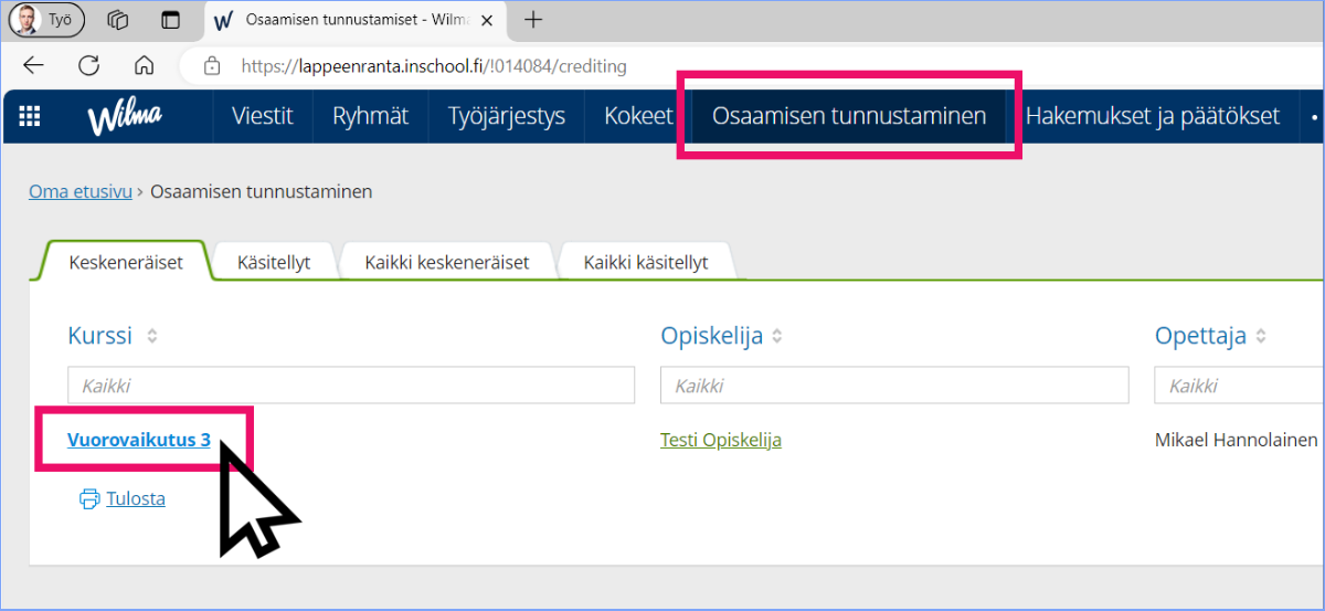 Osaamisen tunnustuksen polku, kursseihin